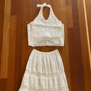 White halter top + skirt, linen beach style, xs-s